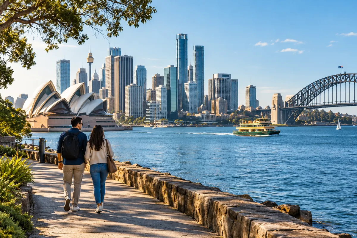 Sydney limanı ve kent yaşamını gösteren temsili görünüm