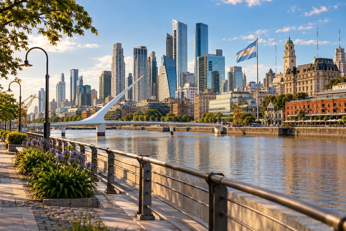 Buenos Aires kıyısı ve kent silueti
